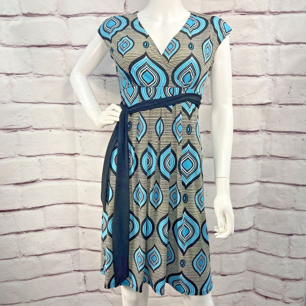 Faith Heart Passion Dress Medium V Neck Knee Length Spring Summer Blue Stretchy